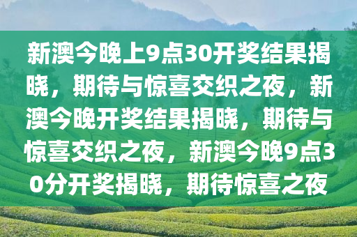 新澳今晚上9点30开奖结果是什么呢,新澳今晚上9点30开奖结果揭晓，期待与惊喜交织的时刻